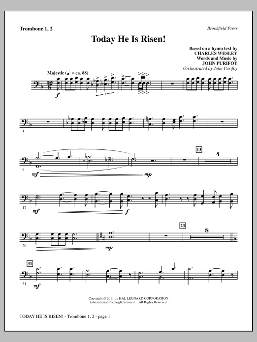 Download John Purifoy Today He Is Risen! - Trombone 1 & 2 Sheet Music