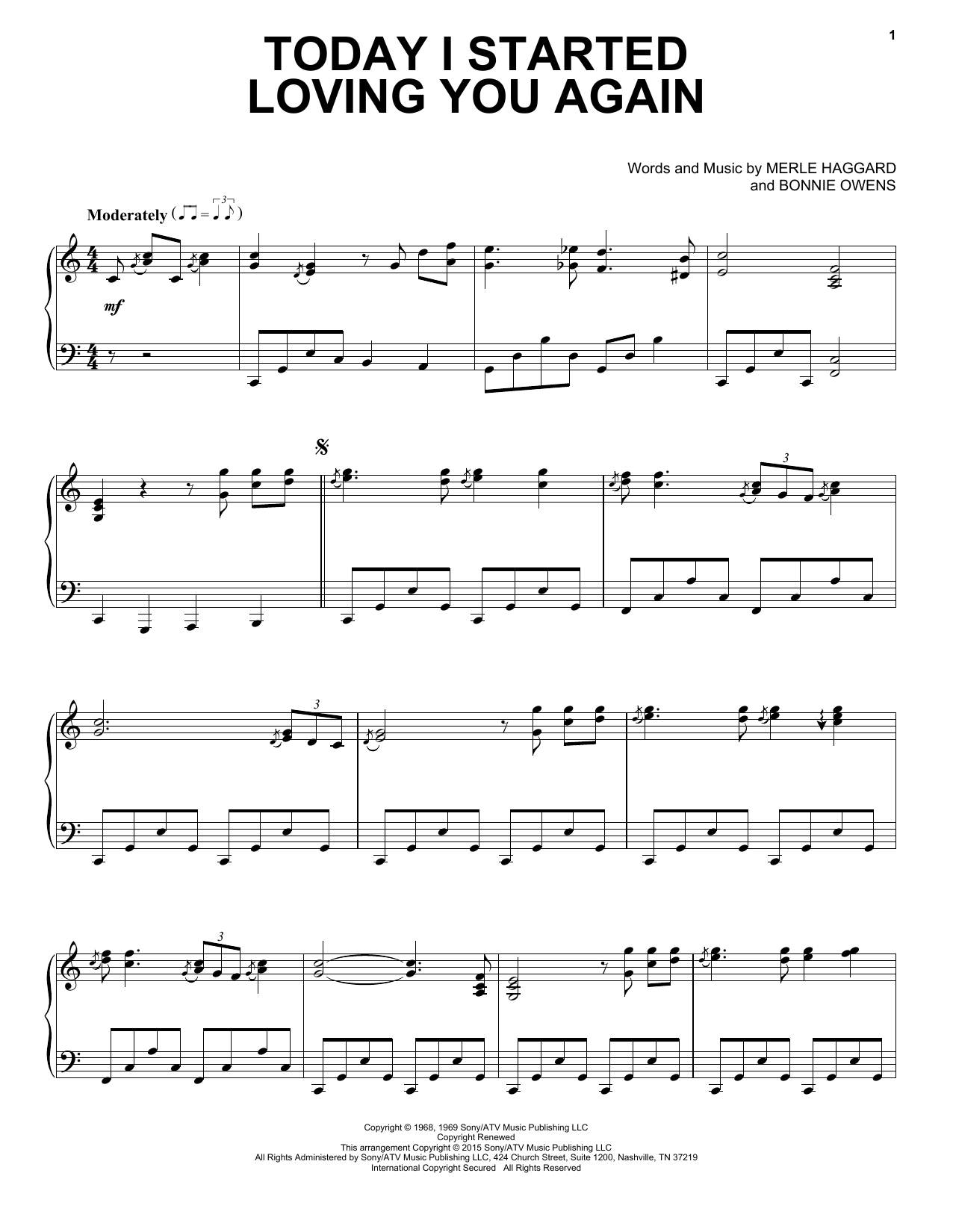 Download Merle Haggard Today I Started Loving You Again Sheet Music