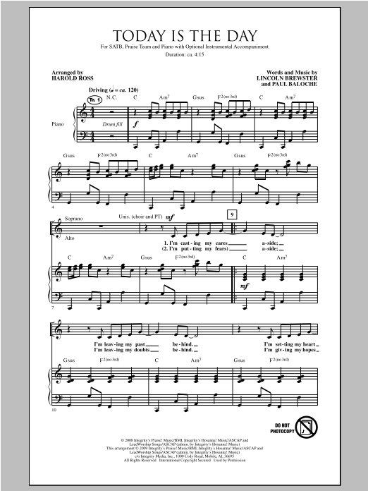 Download Harold Ross Today Is The Day Sheet Music
