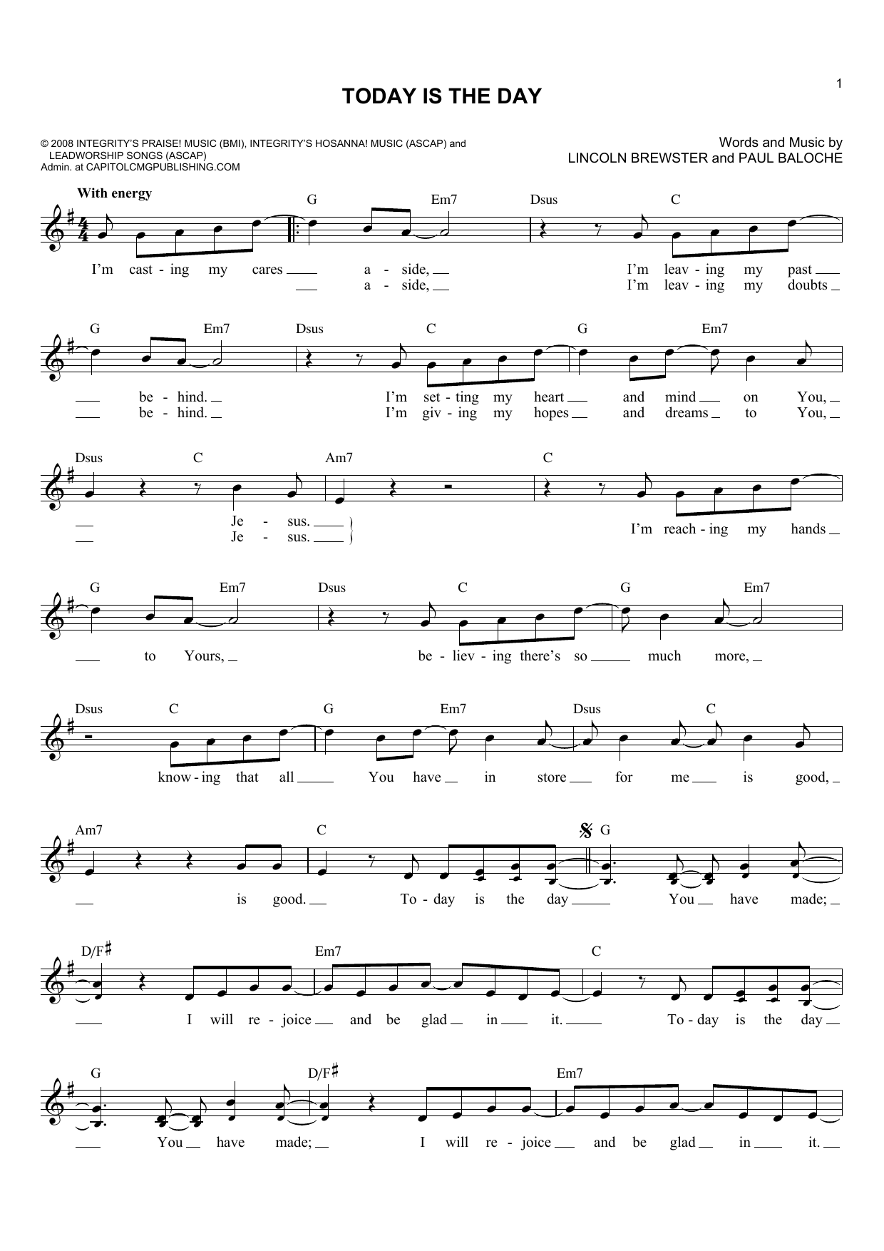 Download Lincoln Brewster Today Is The Day Sheet Music
