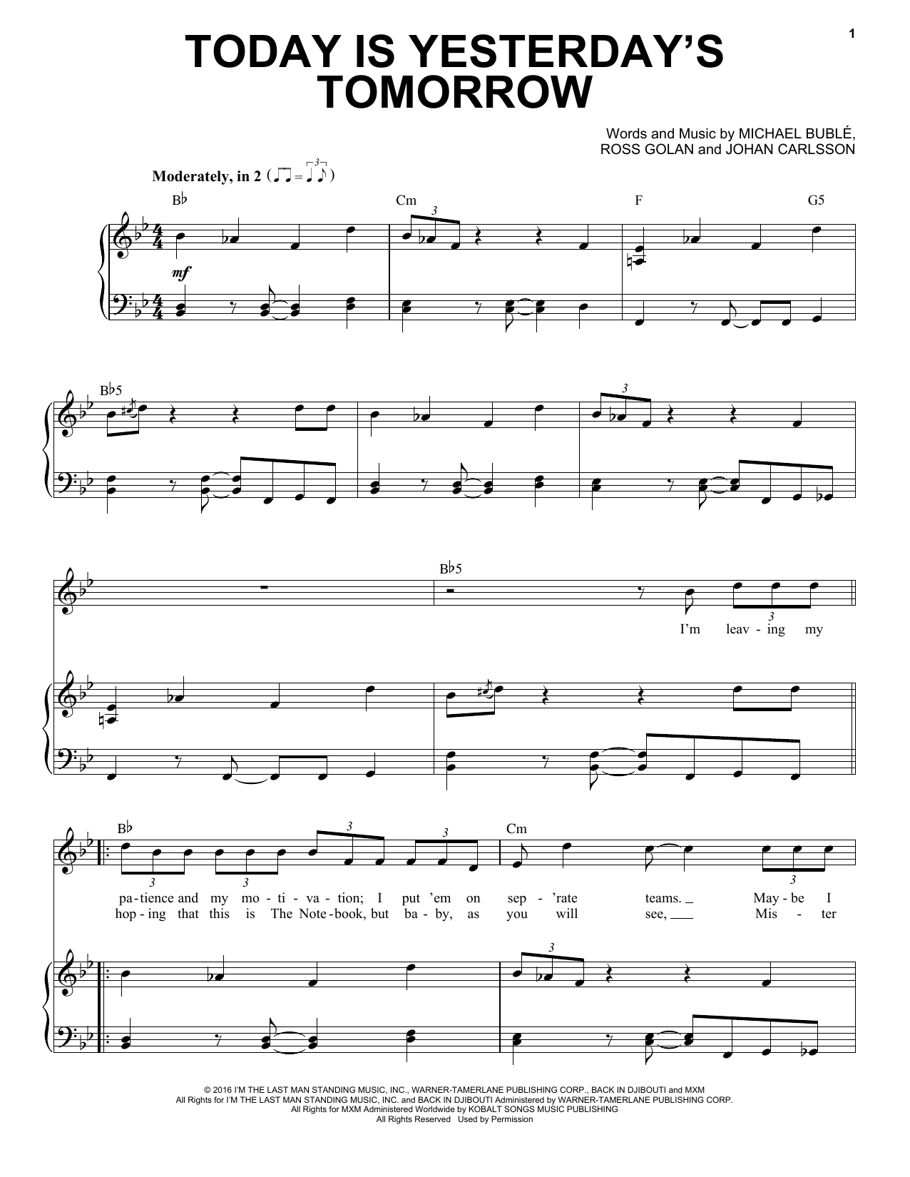 Download Michael Buble Today Is Yesterday's Tomorrow Sheet Music