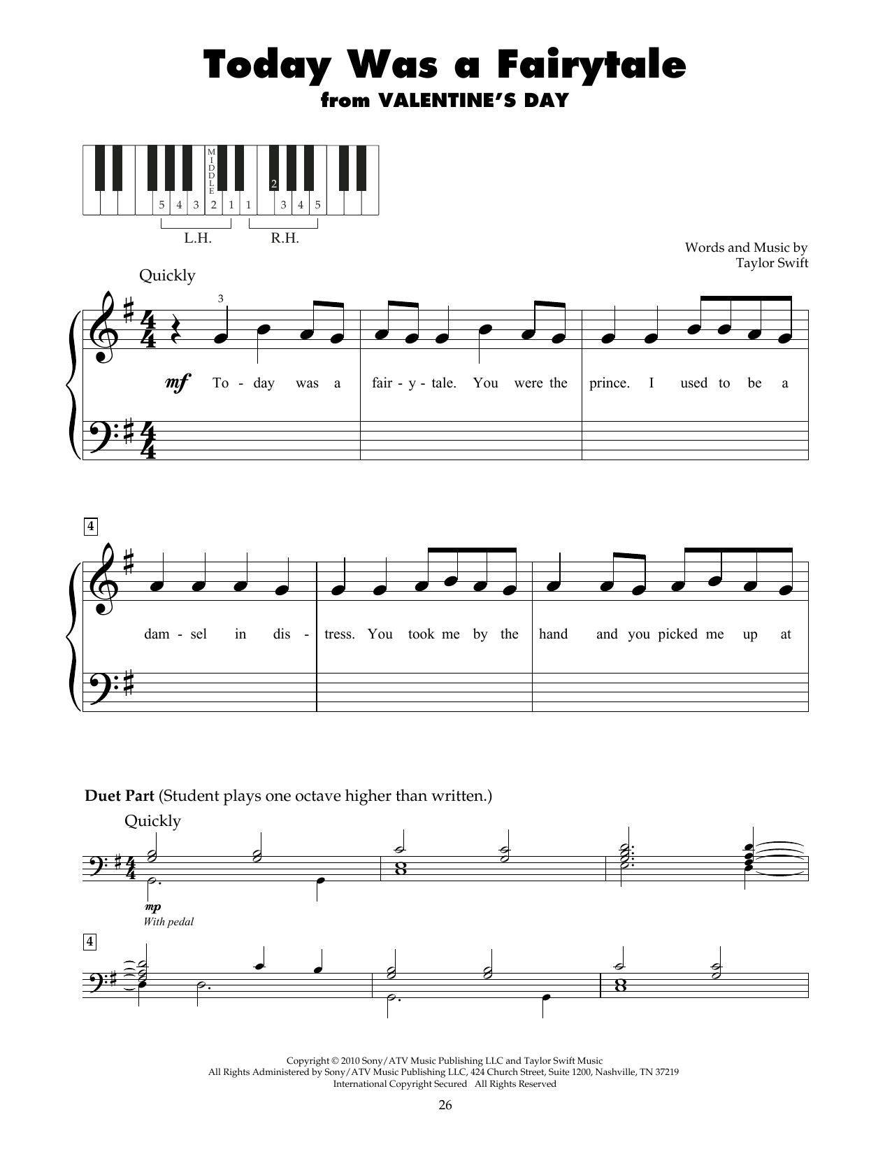 Download Taylor Swift Today Was A Fairytale Sheet Music