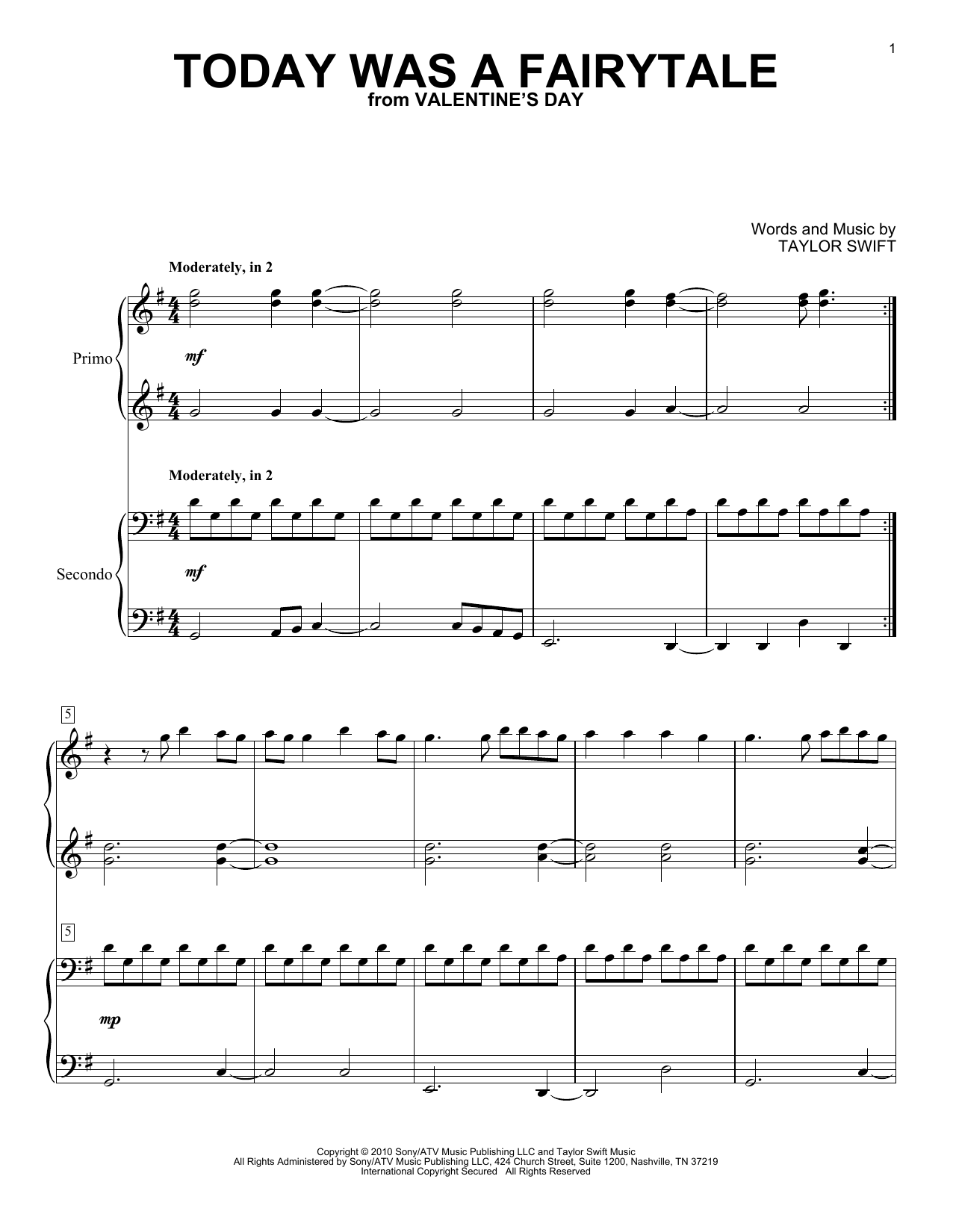 Download Taylor Swift Today Was A Fairytale Sheet Music