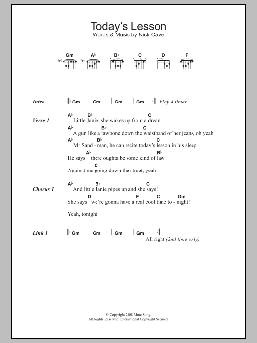 Download Nick Cave Today's Lesson Sheet Music