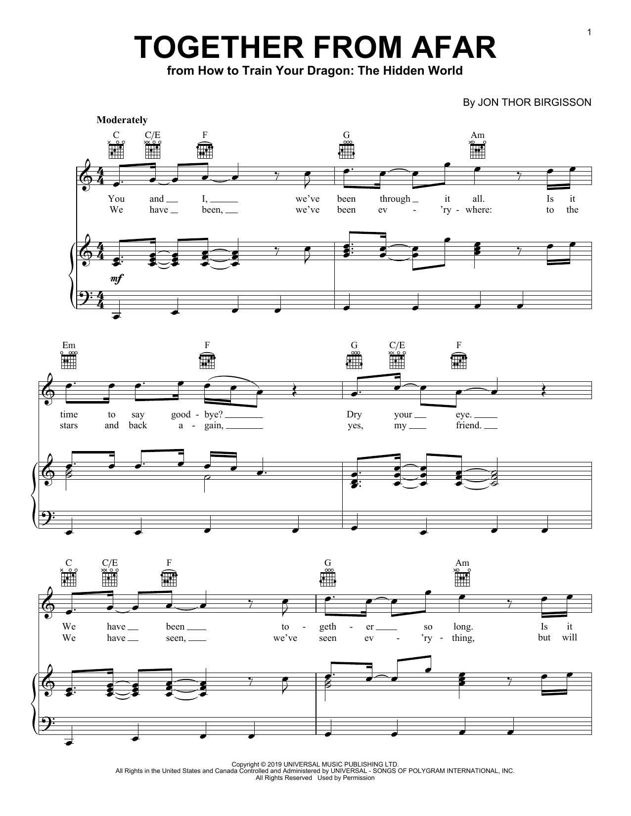 Download Jonsi Together From Afar (from How to Train Y Sheet Music