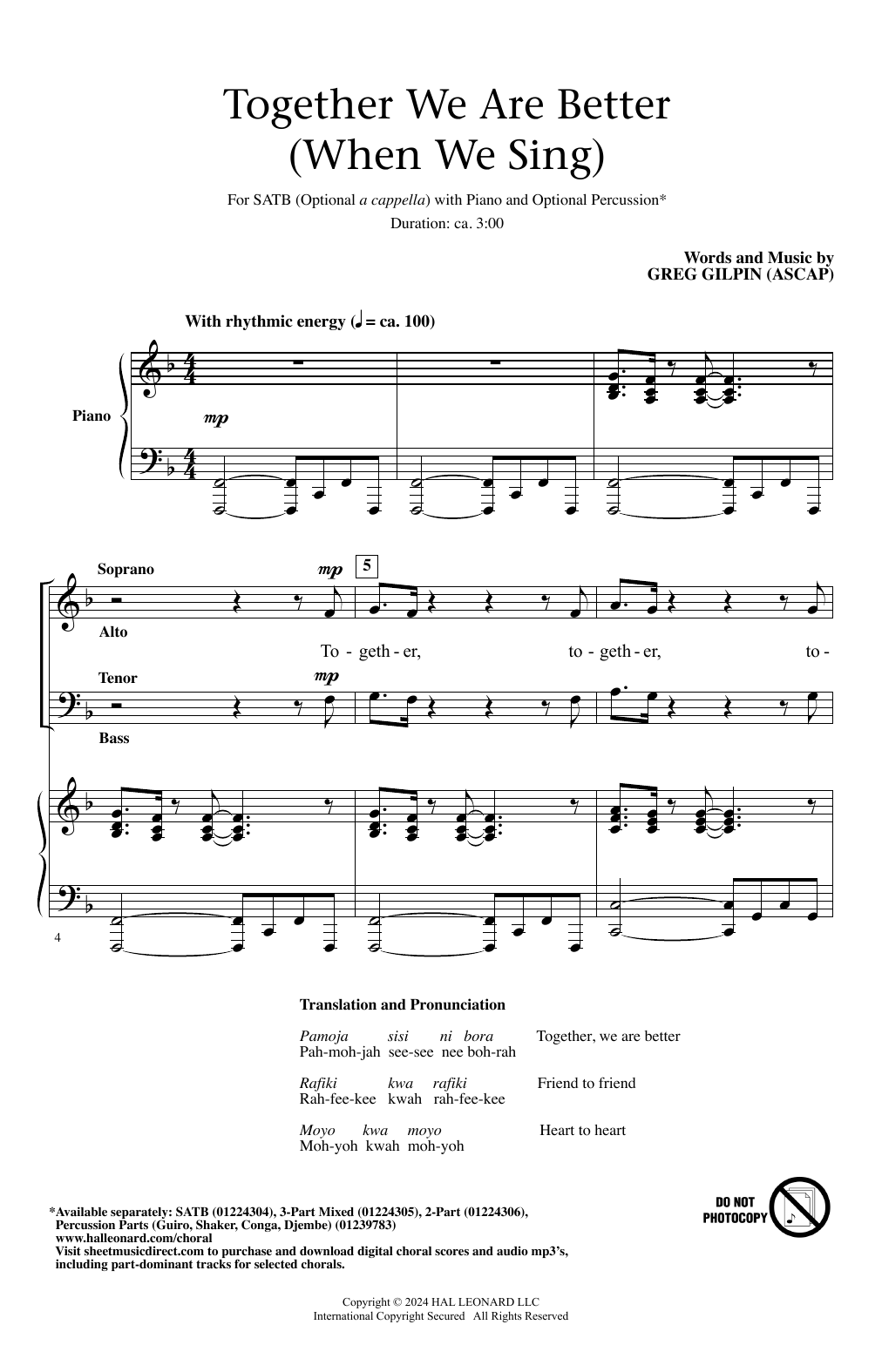 Greg Gilpin Together We Are Better (When We Sing) sheet music notes printable PDF score