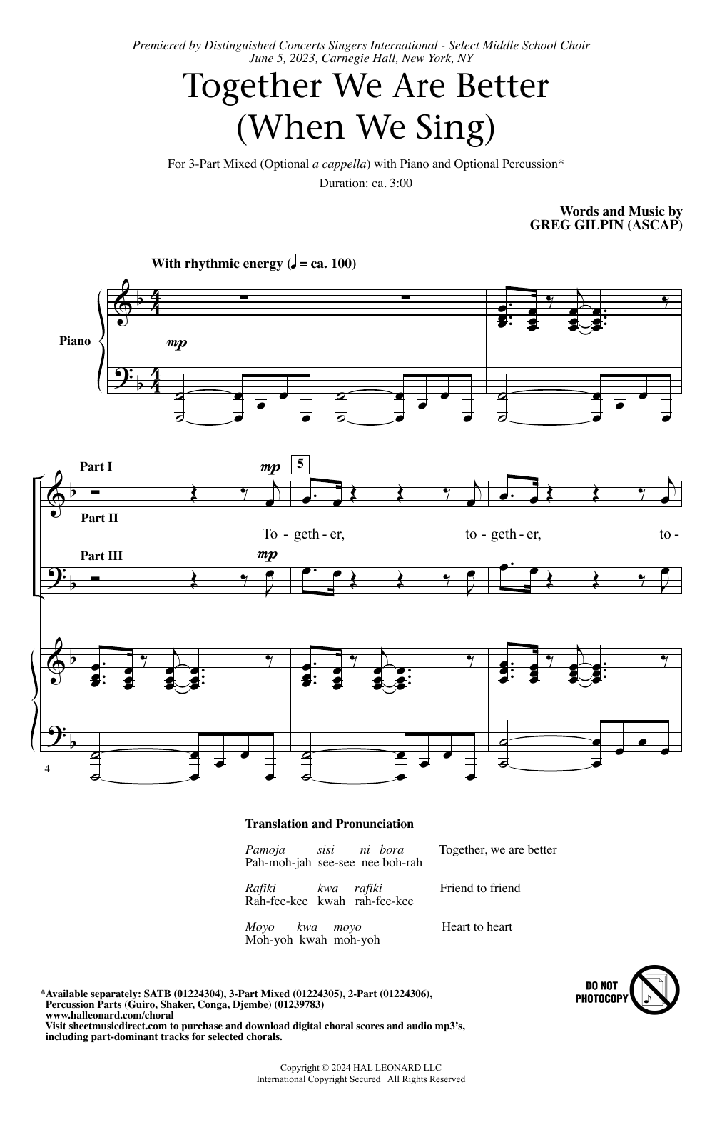 Greg Gilpin Together We Are Better (When We Sing) sheet music notes printable PDF score