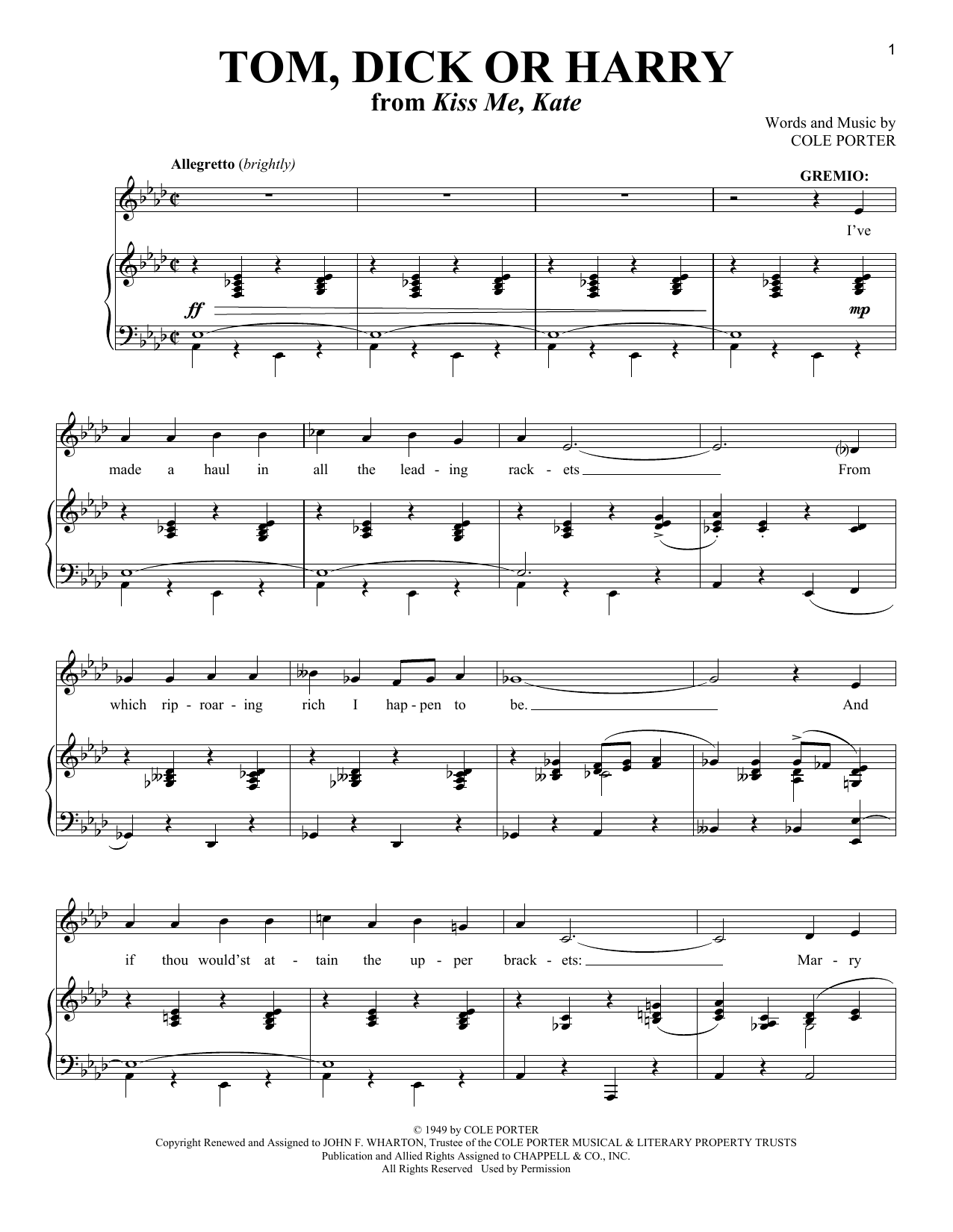 Download Cole Porter Tom, Dick Or Harry (from Kiss Me, Kate) Sheet Music