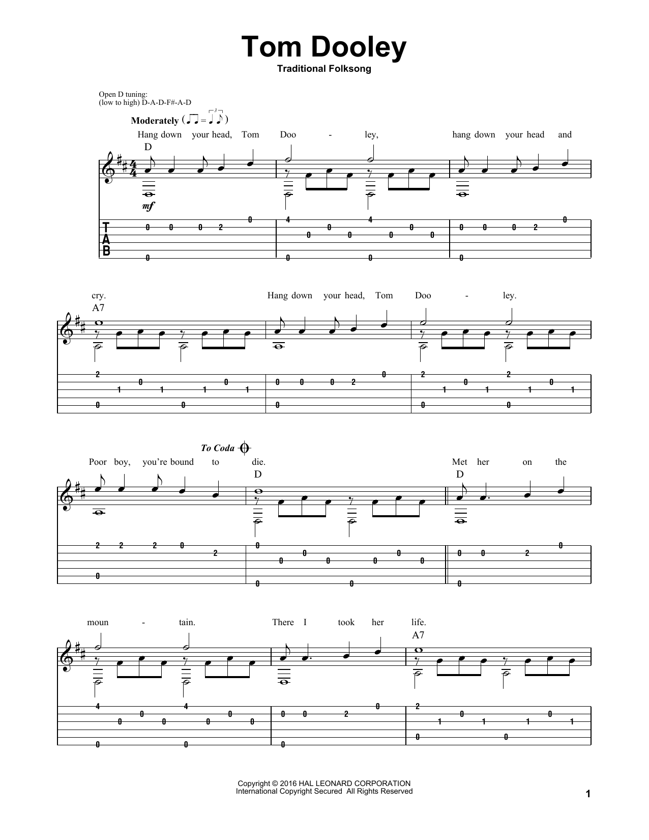 Download Traditional Tom Dooley Sheet Music