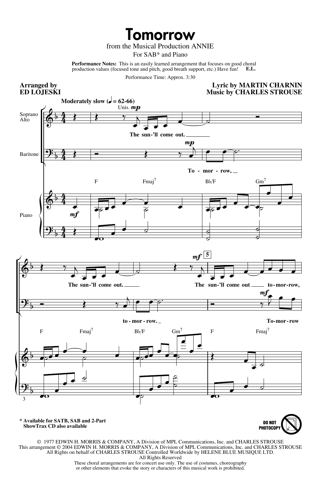 Download Charles Strouse Tomorrow (from Annie) (arr. Ed Lojeski) Sheet Music