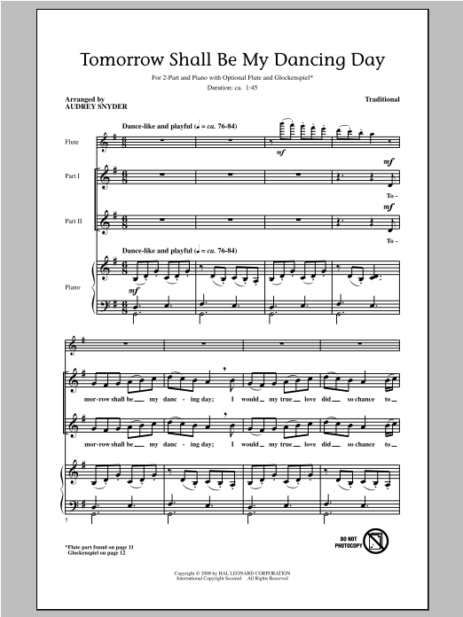 Download Audrey Snyder Tomorrow Shall Be My Dancing Day Sheet Music