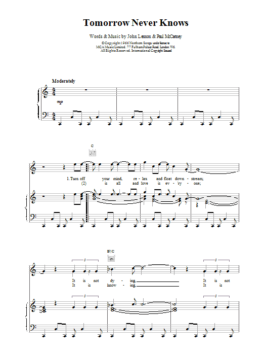 The Beatles Tomorrow Never Knows sheet music notes printable PDF score
