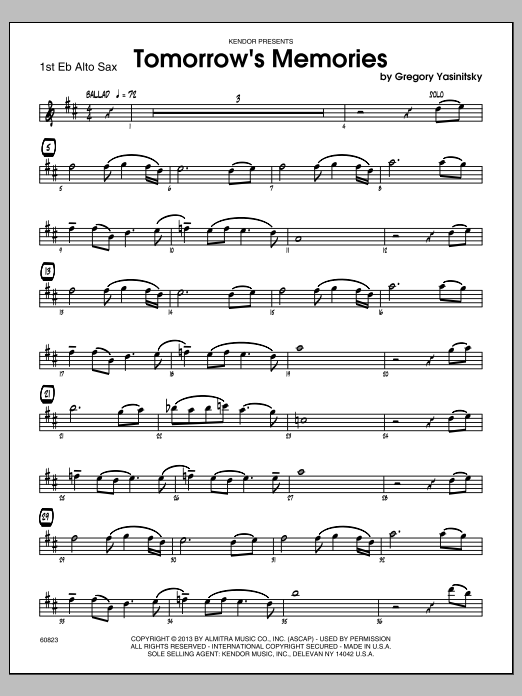 Download Gregory Yasinitsky Tomorrow's Memories - 1st Eb Alto Saxop Sheet Music