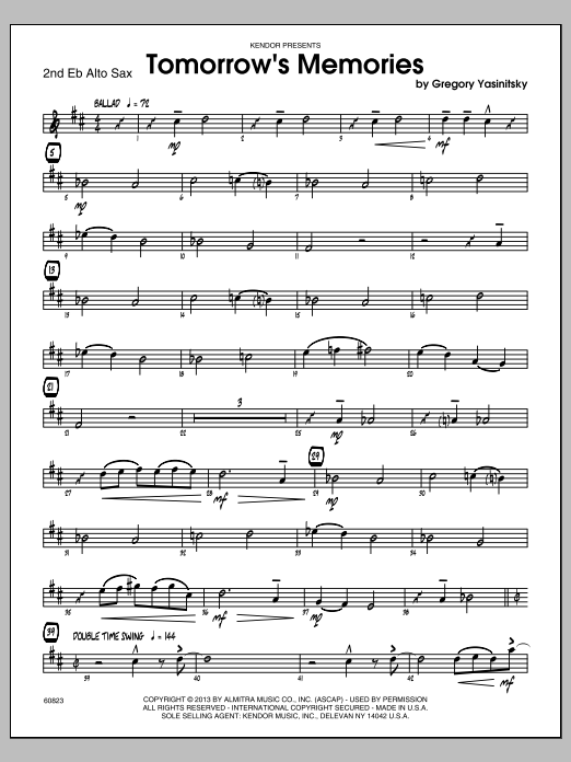 Download Gregory Yasinitsky Tomorrow's Memories - 2nd Eb Alto Saxop Sheet Music