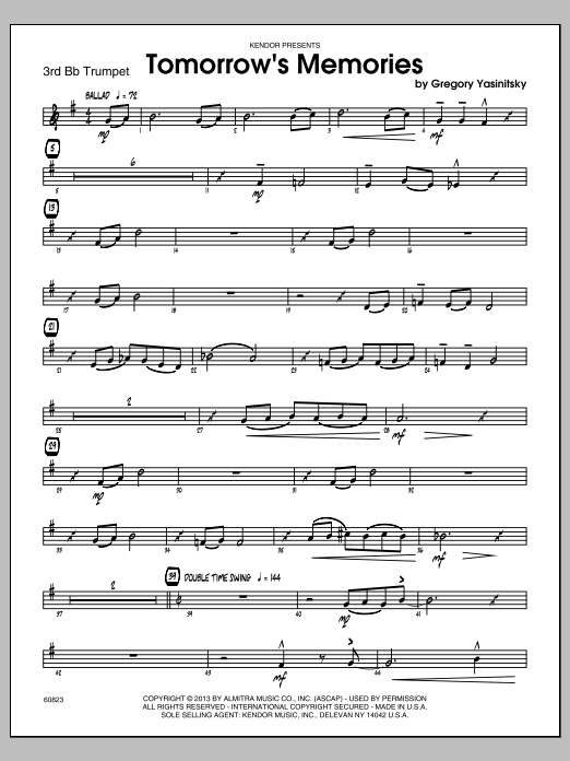 Download Gregory Yasinitsky Tomorrow's Memories - 3rd Bb Trumpet Sheet Music