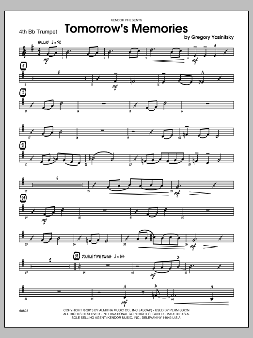 Download Gregory Yasinitsky Tomorrow's Memories - 4th Bb Trumpet Sheet Music