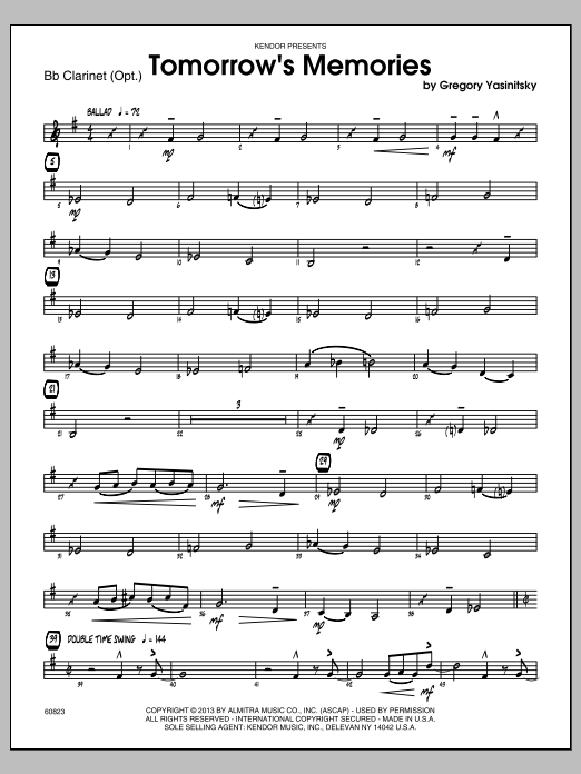 Download Gregory Yasinitsky Tomorrow's Memories - Clarinet Sheet Music