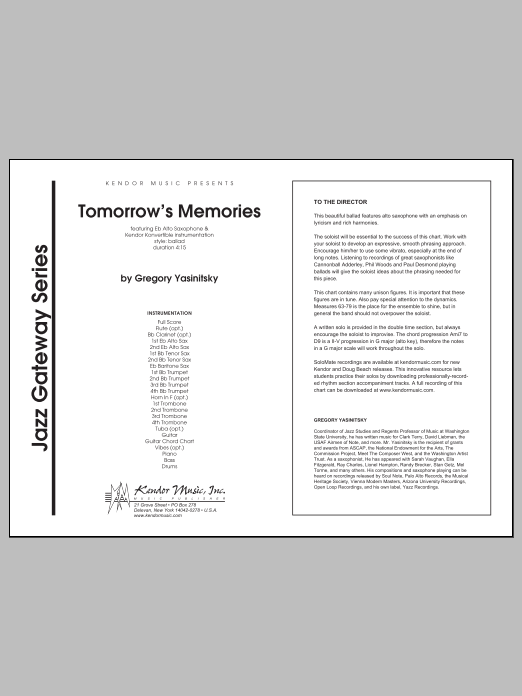 Download Gregory Yasinitsky Tomorrow's Memories - Conductor Score ( Sheet Music