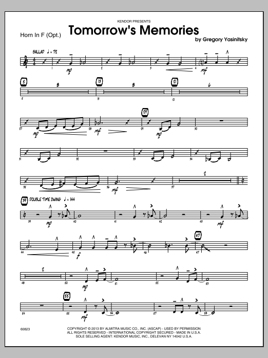 Download Gregory Yasinitsky Tomorrow's Memories - Horn in F Sheet Music