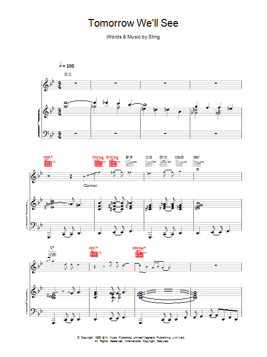 Sting Tomorrow We'll See sheet music notes printable PDF score