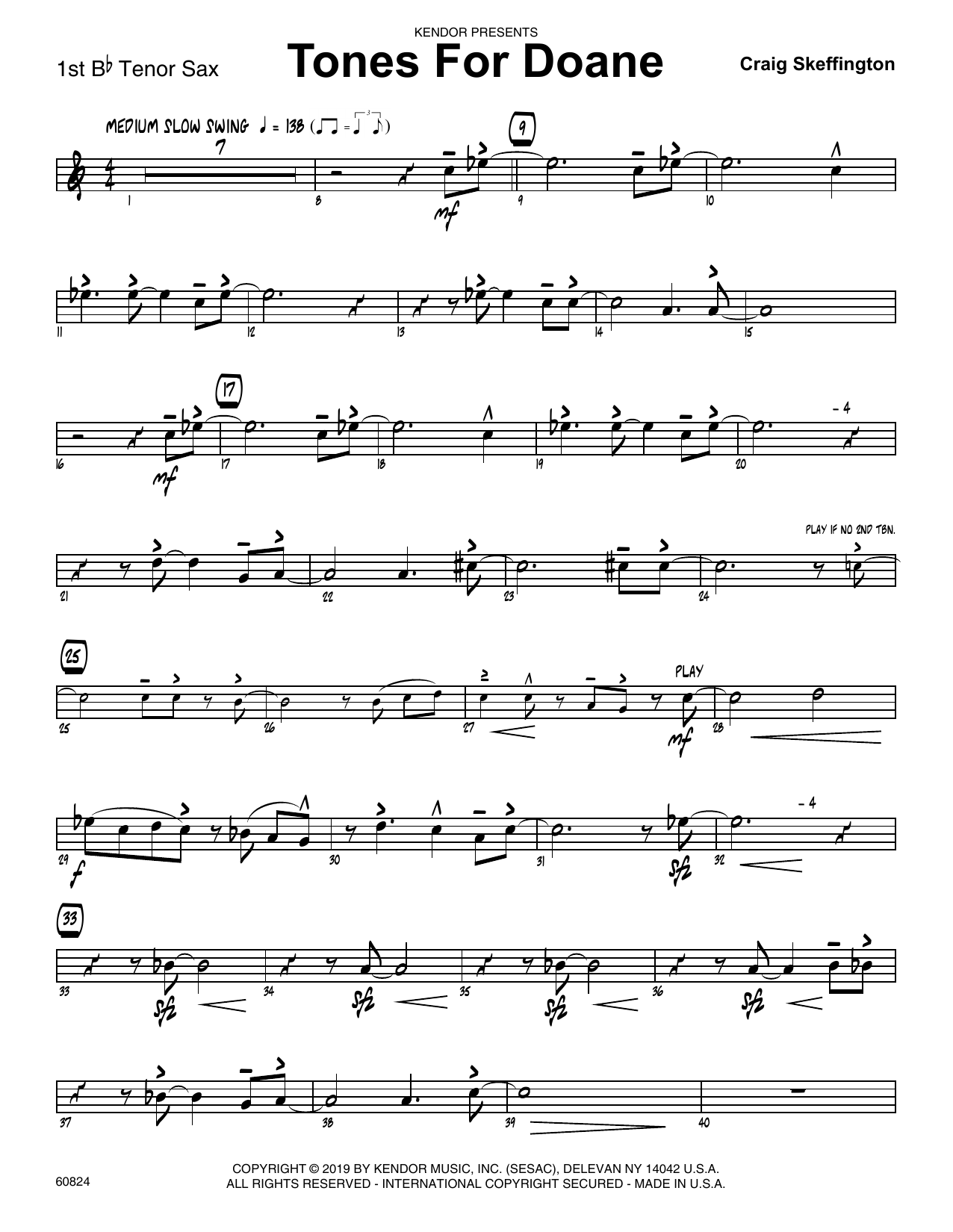 Download Craig Skeffington Tones For Doane - 1st Tenor Saxophone Sheet Music