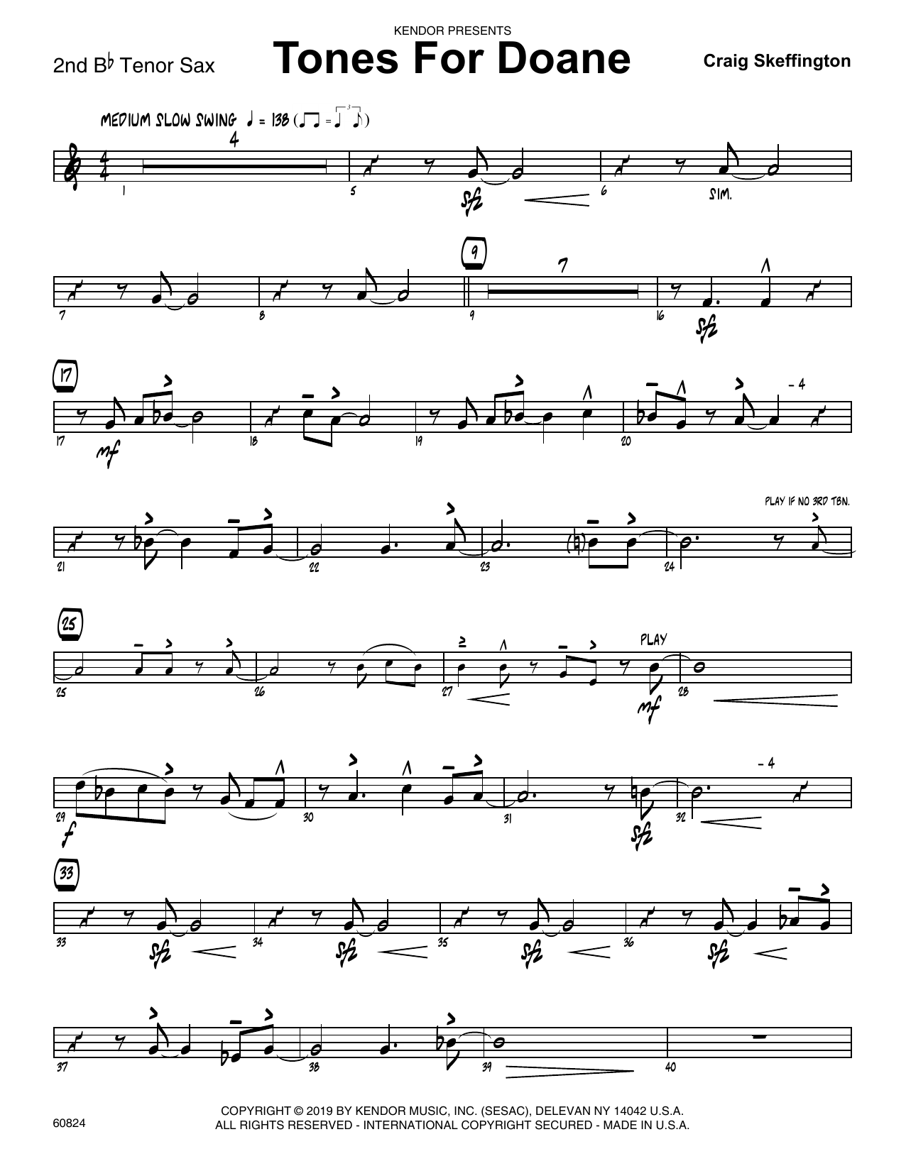 Download Craig Skeffington Tones For Doane - 2nd Bb Tenor Saxophon Sheet Music