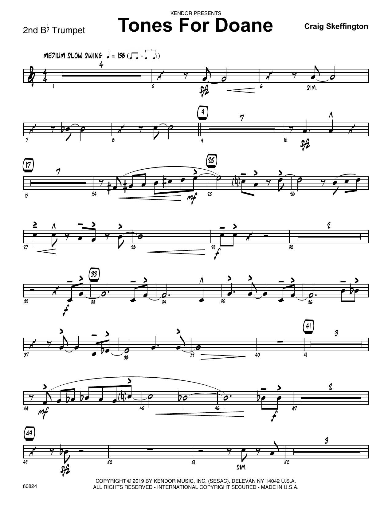 Download Craig Skeffington Tones For Doane - 2nd Bb Trumpet Sheet Music