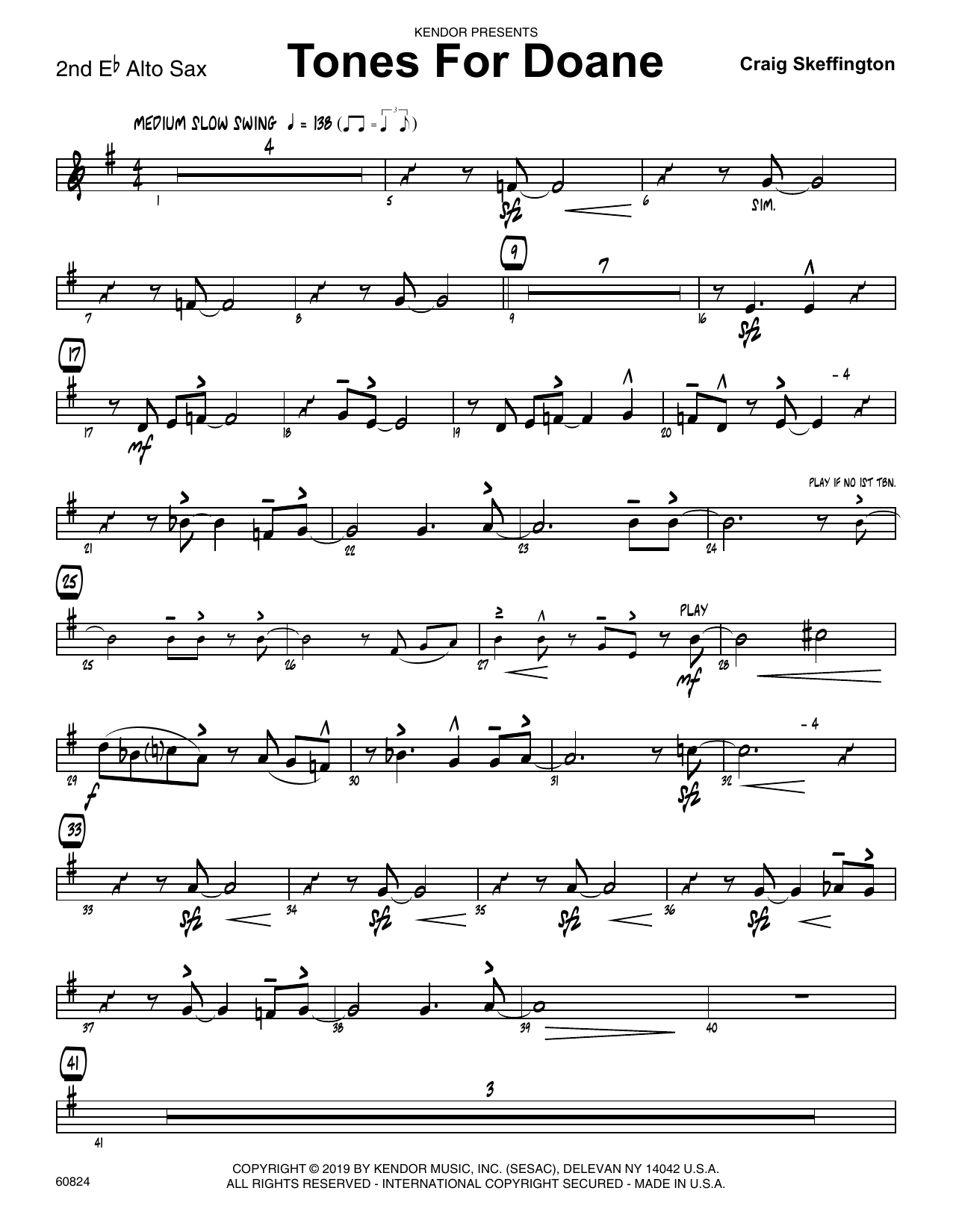 Download Craig Skeffington Tones For Doane - 2nd Eb Alto Saxophone Sheet Music