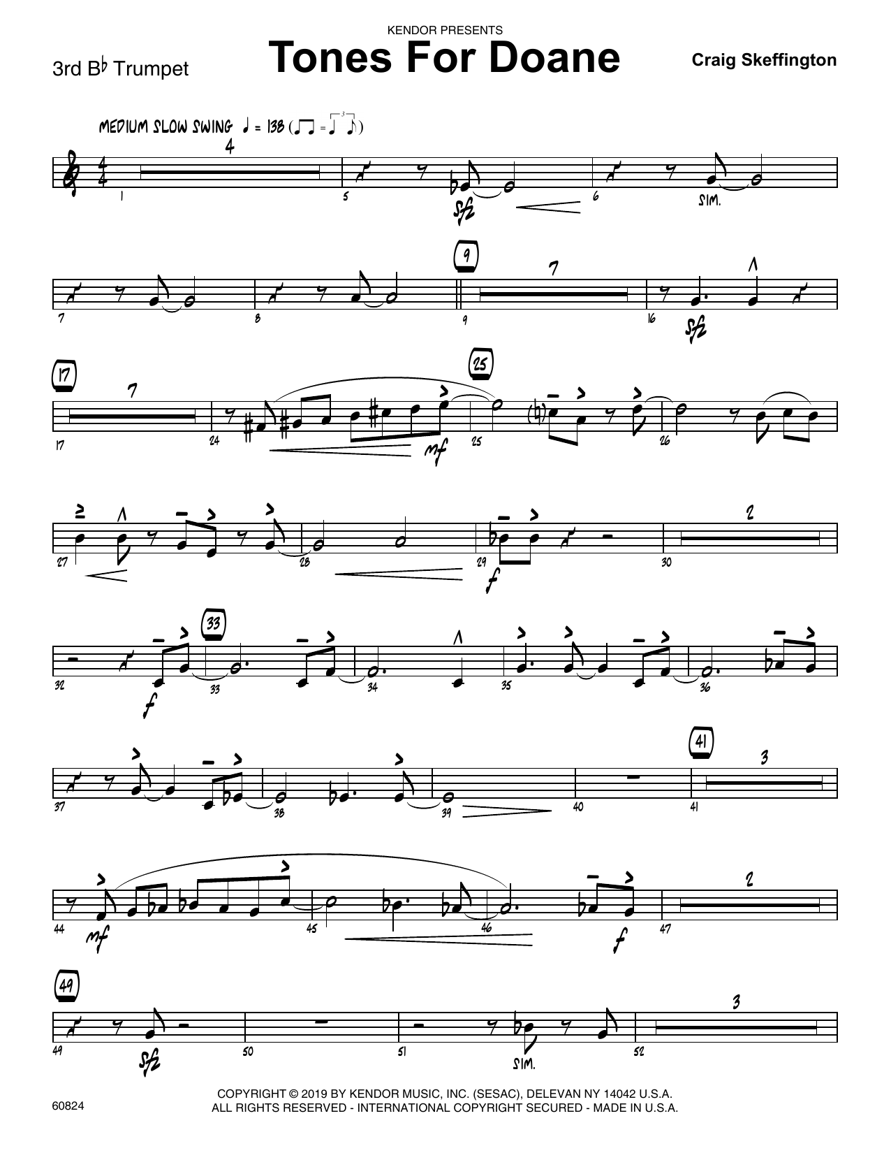 Download Craig Skeffington Tones For Doane - 3rd Bb Trumpet Sheet Music