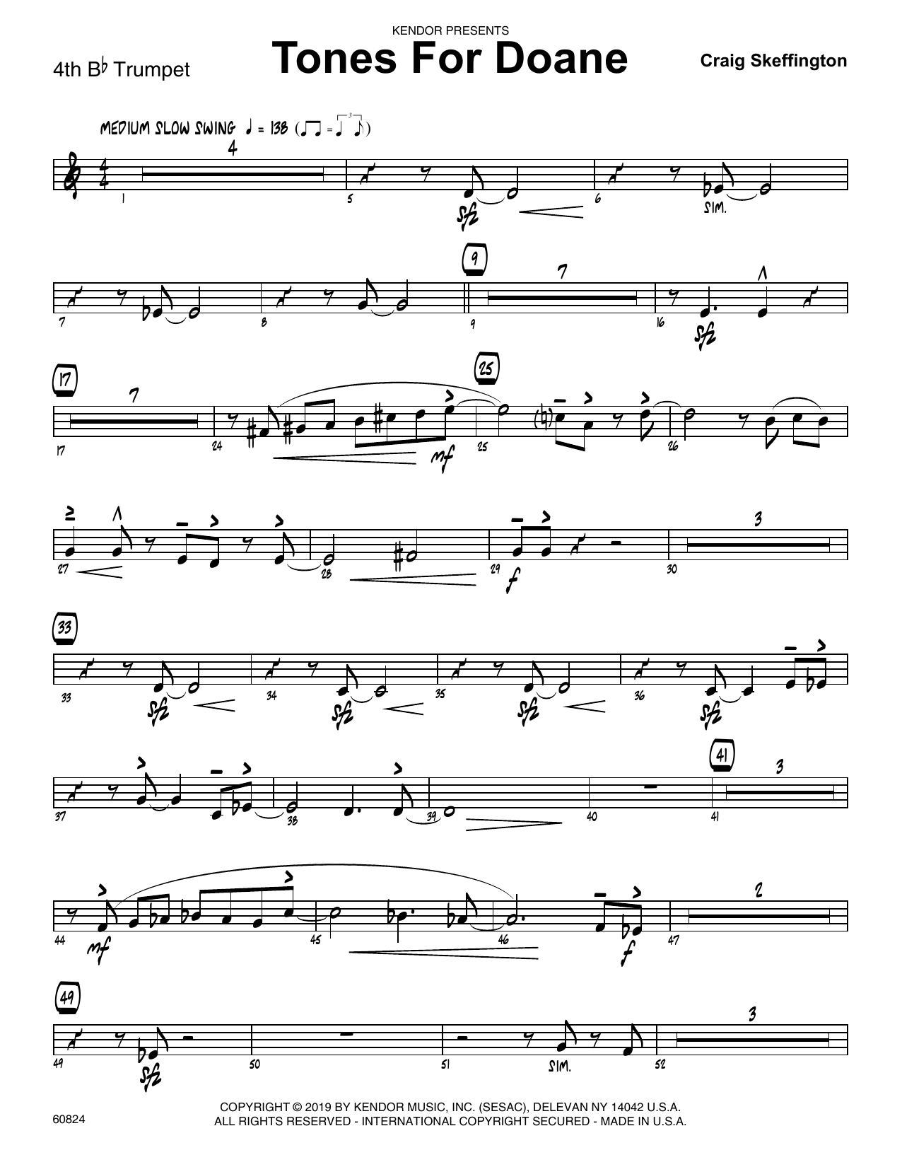 Download Craig Skeffington Tones For Doane - 4th Bb Trumpet Sheet Music
