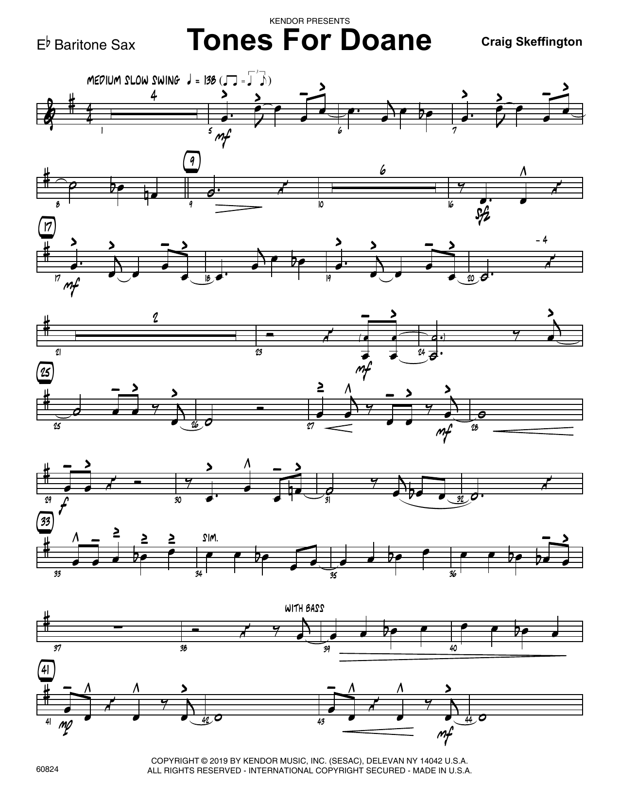 Download Craig Skeffington Tones For Doane - Eb Baritone Saxophone Sheet Music