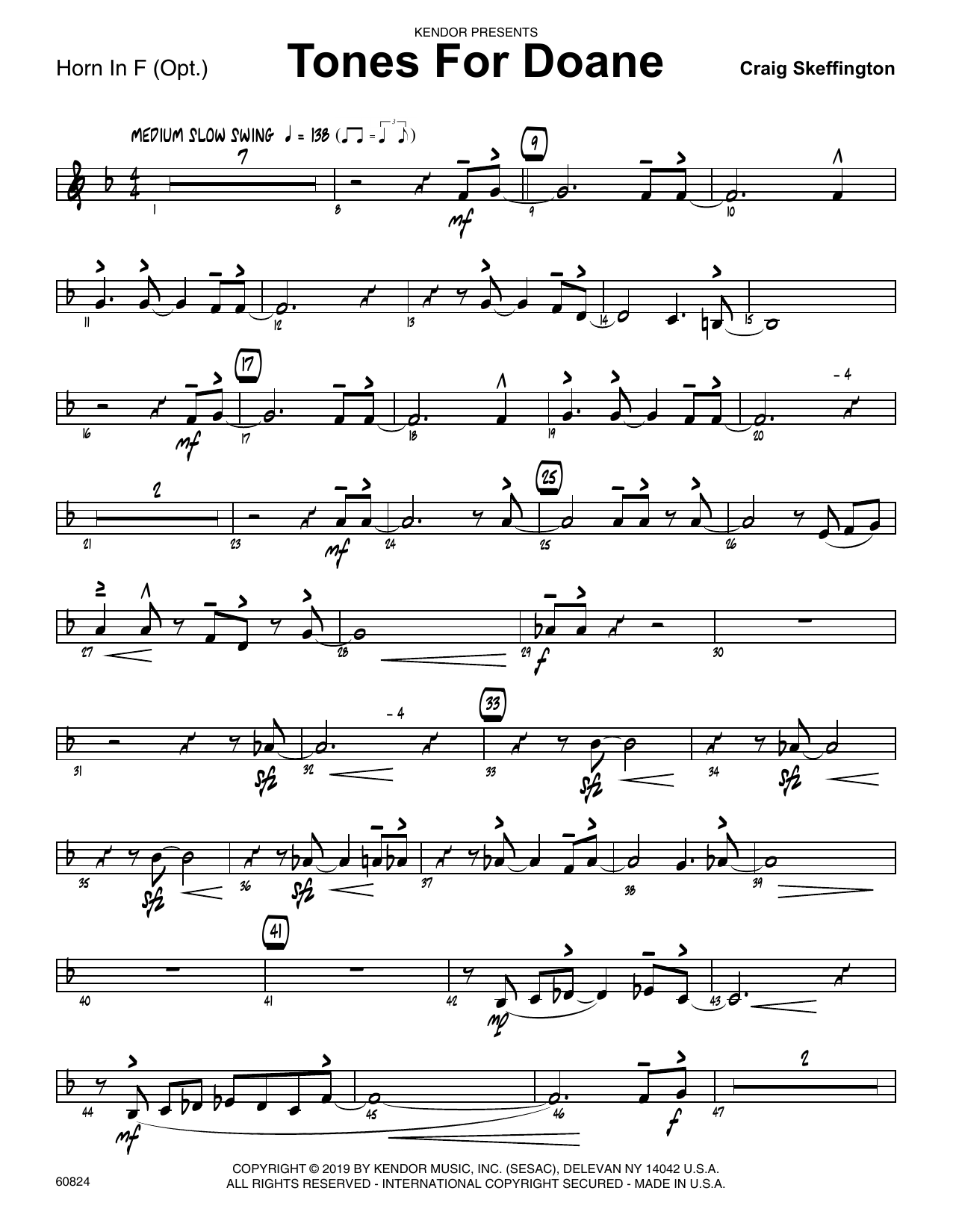 Download Craig Skeffington Tones For Doane - Horn in F Sheet Music