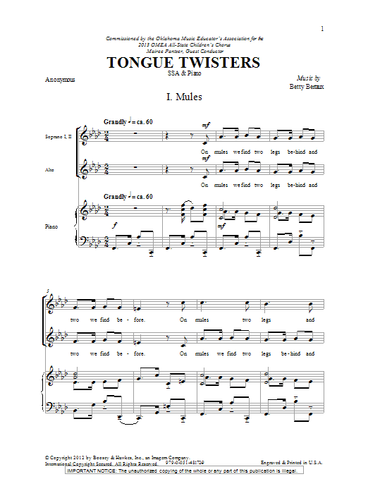 Download Betty Bertaux Tongue Twisters Sheet Music