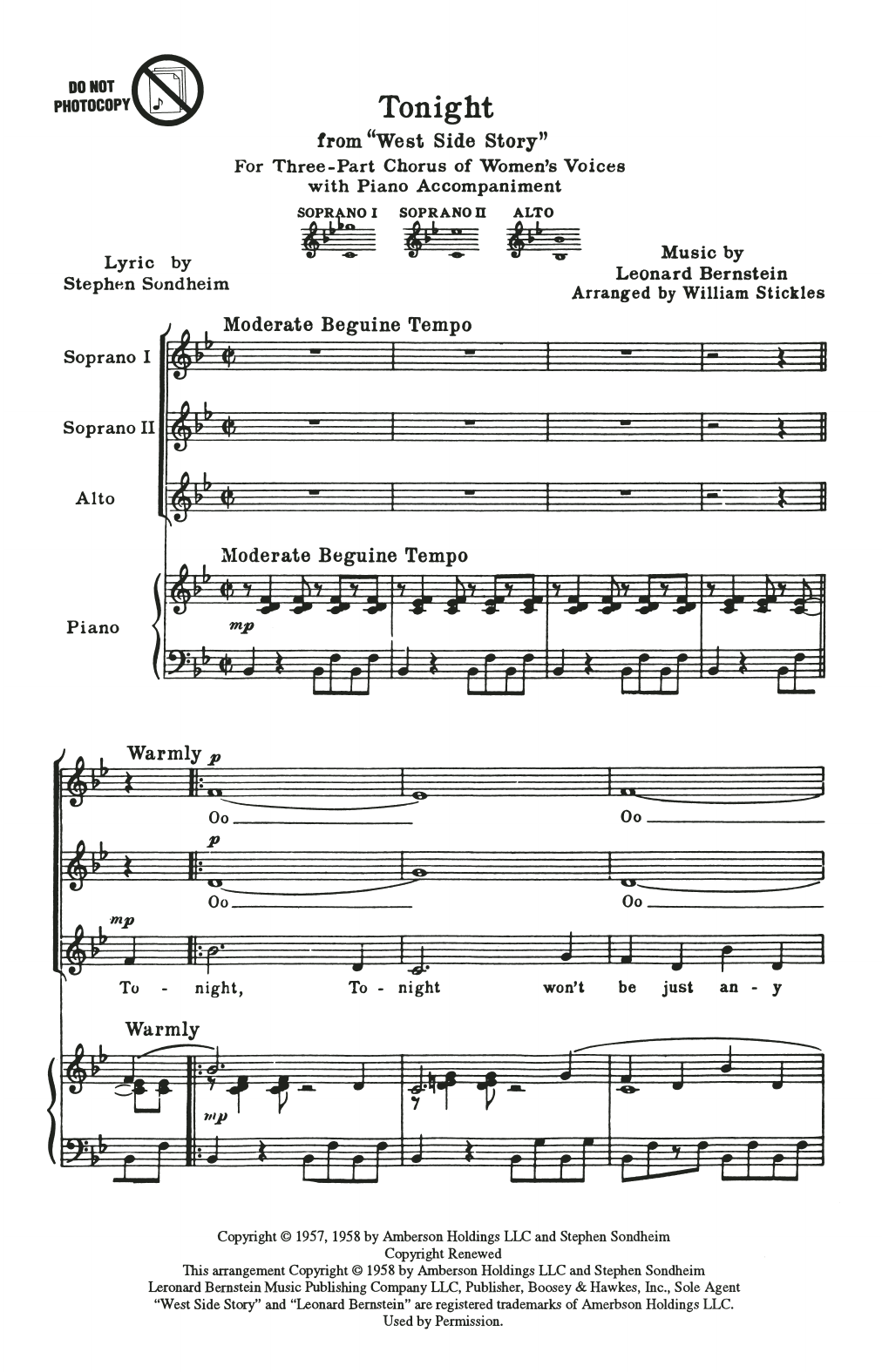 Download Leonard Bernstein Tonight (from West Side Story) (arr. Wi Sheet Music
