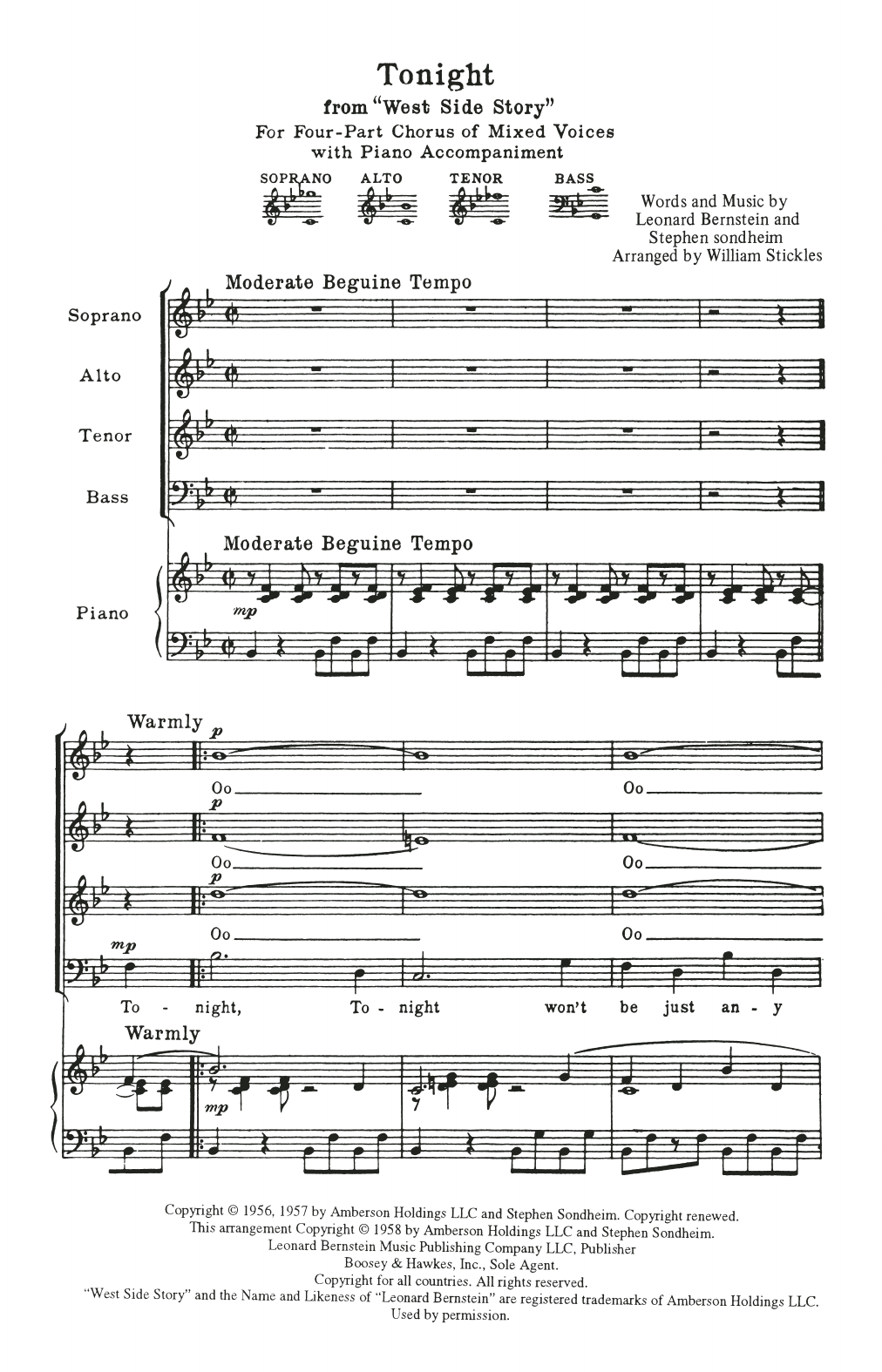 Download Leonard Bernstein Tonight (from West Side Story) (arr. Wi Sheet Music