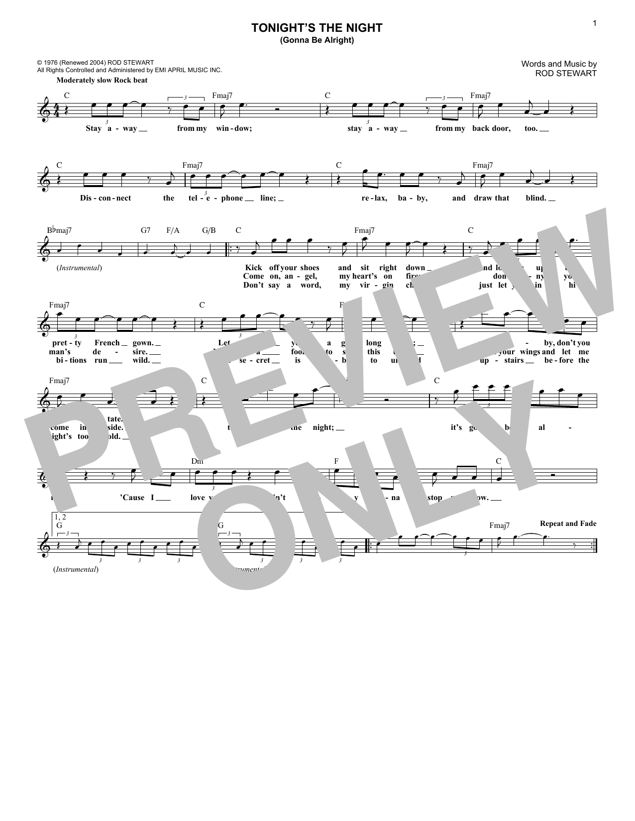 Download Rod Stewart Tonight's The Night (Gonna Be Alright) Sheet Music