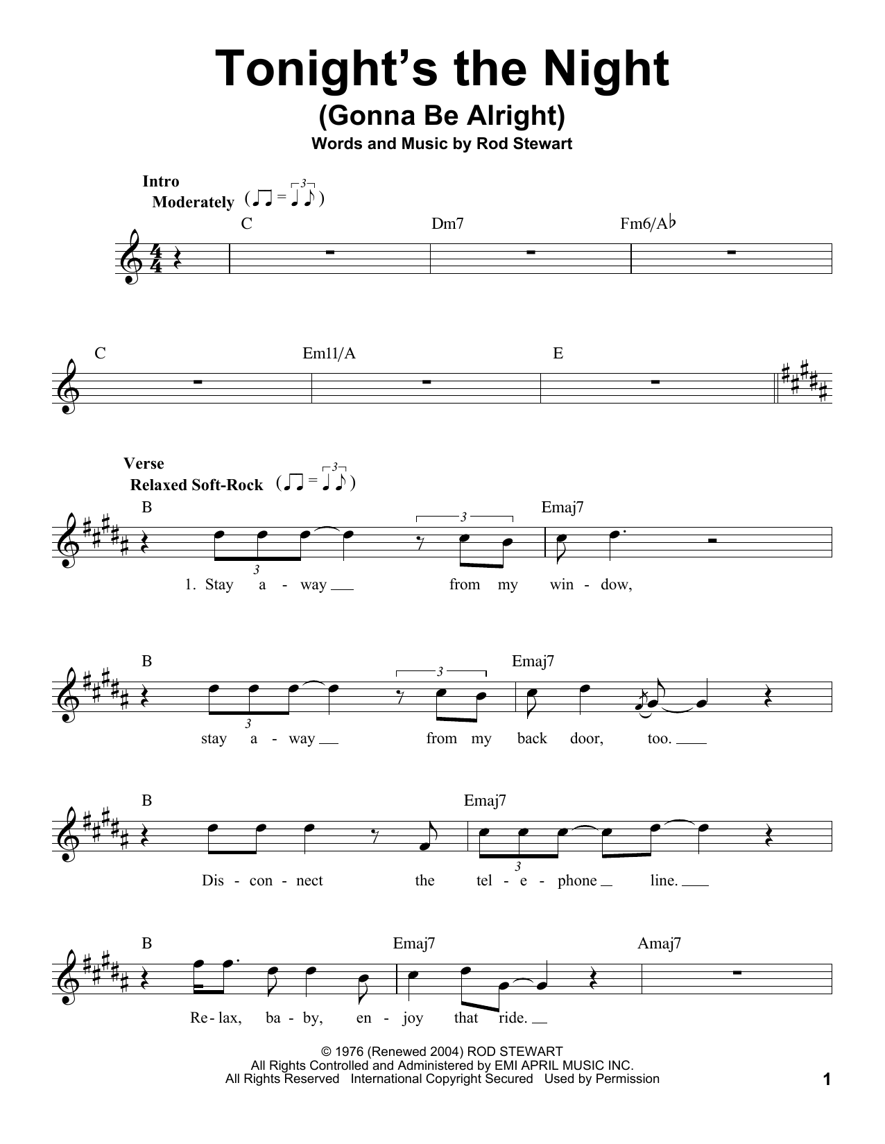 Download Rod Stewart Tonight's The Night (Gonna Be Alright) Sheet Music