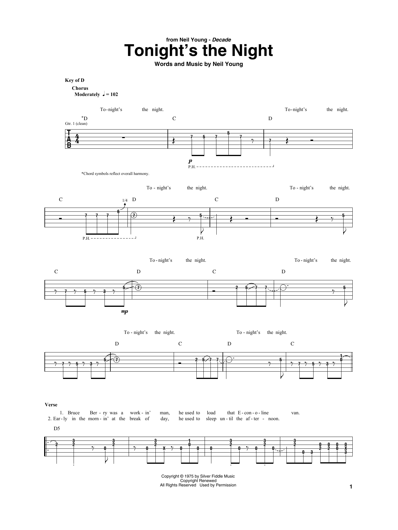 Download Neil Young Tonight's The Night Sheet Music