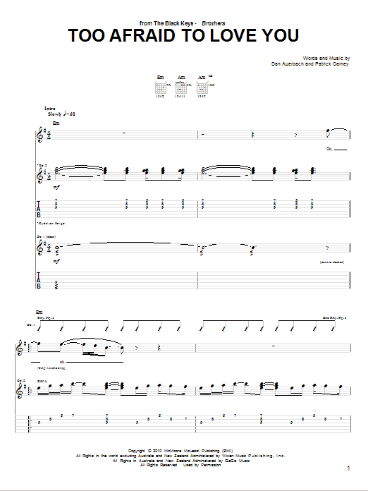 Download The Black Keys Too Afraid To Love You Sheet Music