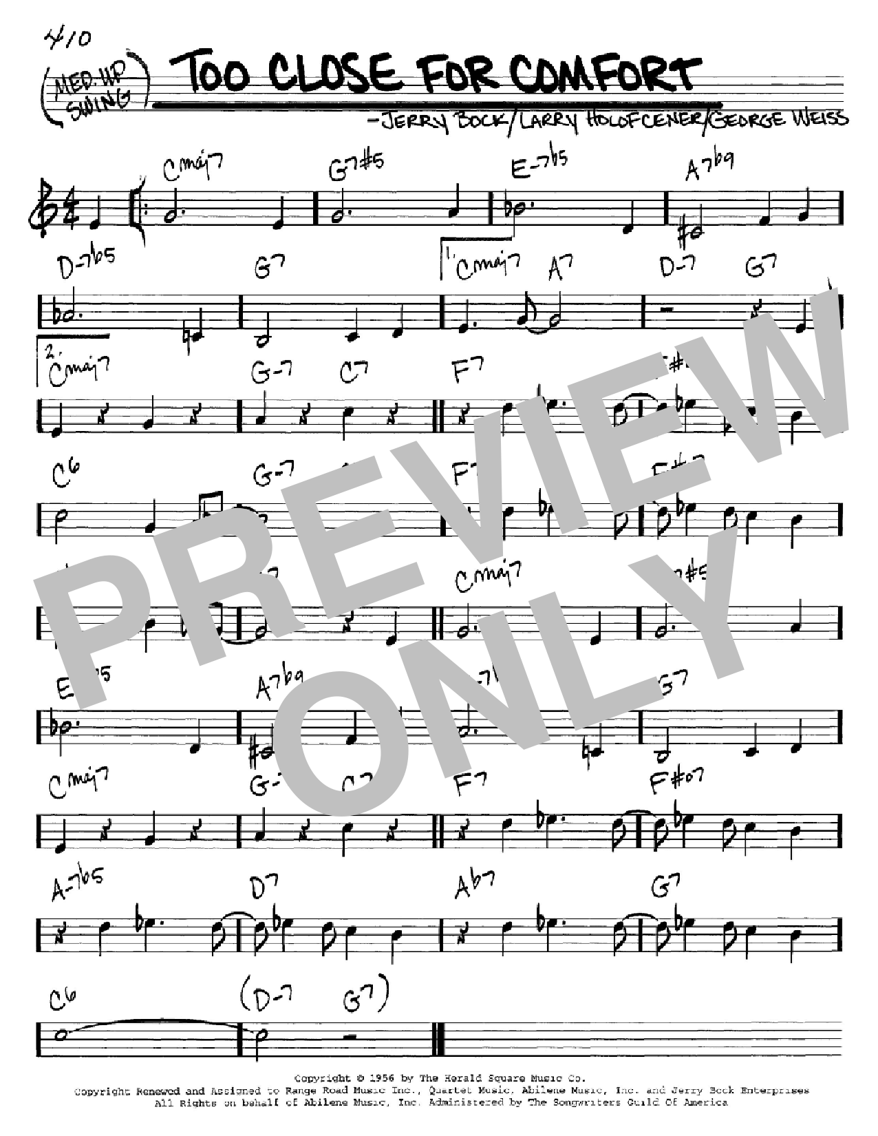 Download Jerry Bock Too Close For Comfort Sheet Music