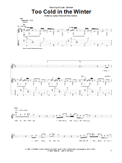 Download Cry of Love Too Cold In The Winter Sheet Music