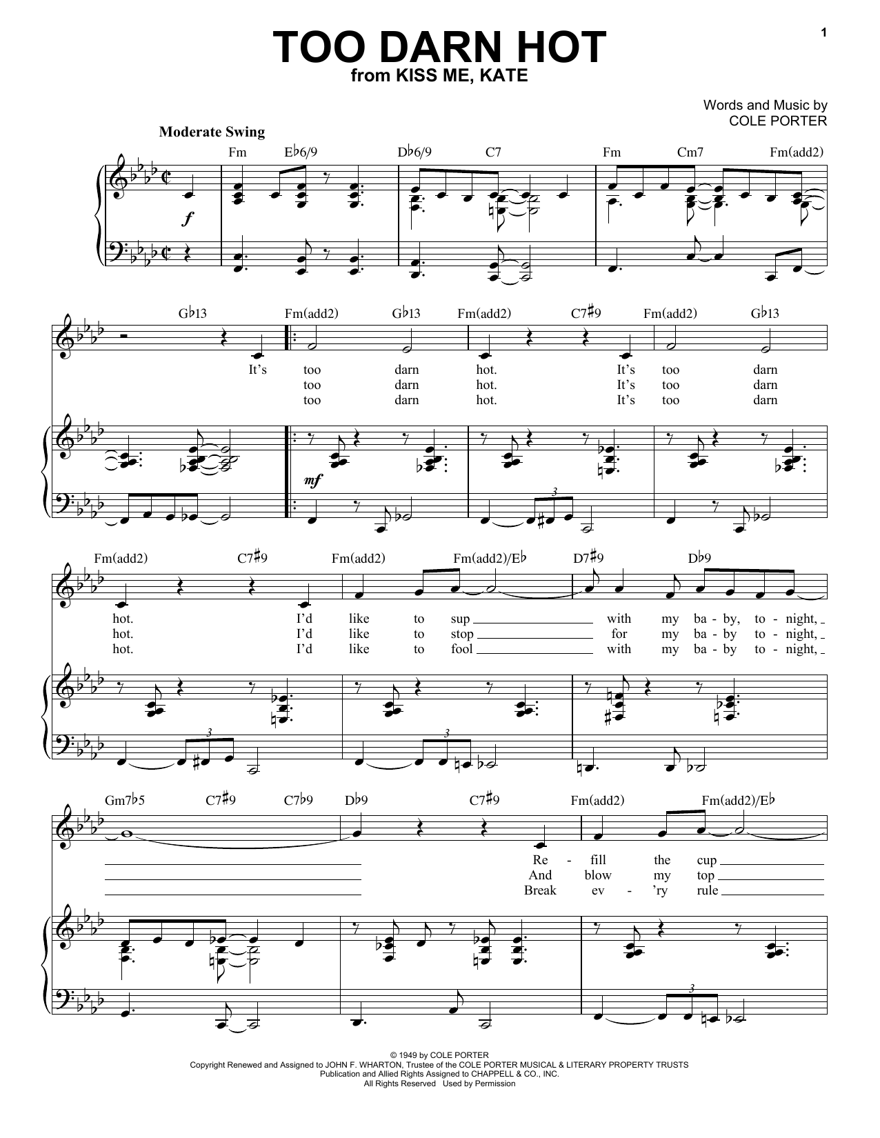 Download Cole Porter Too Darn Hot [Jazz version] (from Kiss Sheet Music