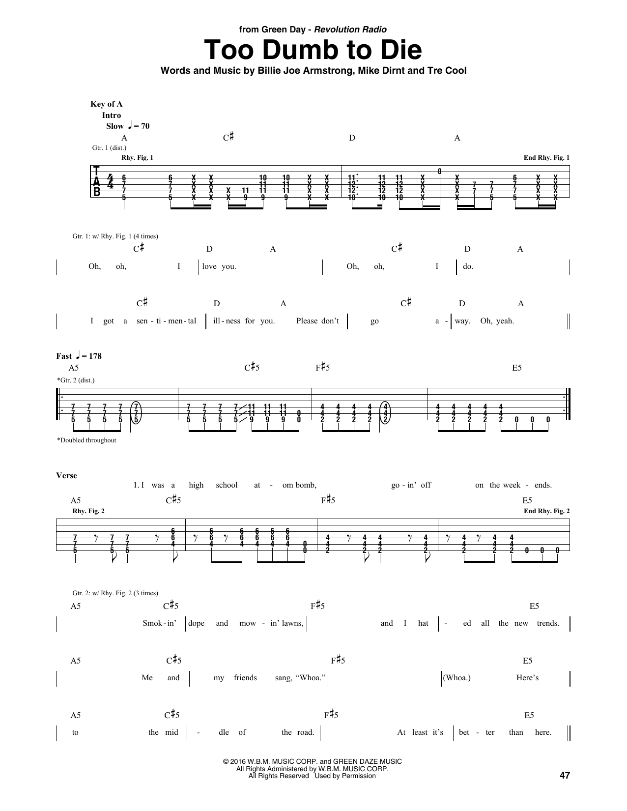Download Green Day Too Dumb To Die Sheet Music