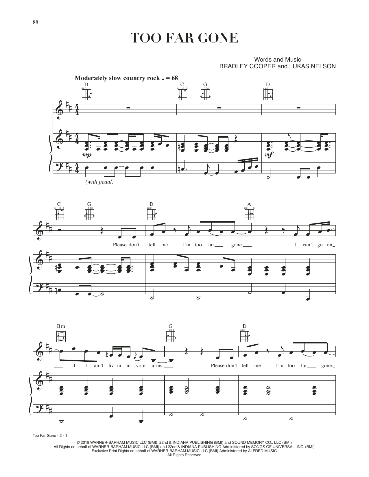 Download Bradley Cooper Too Far Gone (from A Star Is Born) Sheet Music