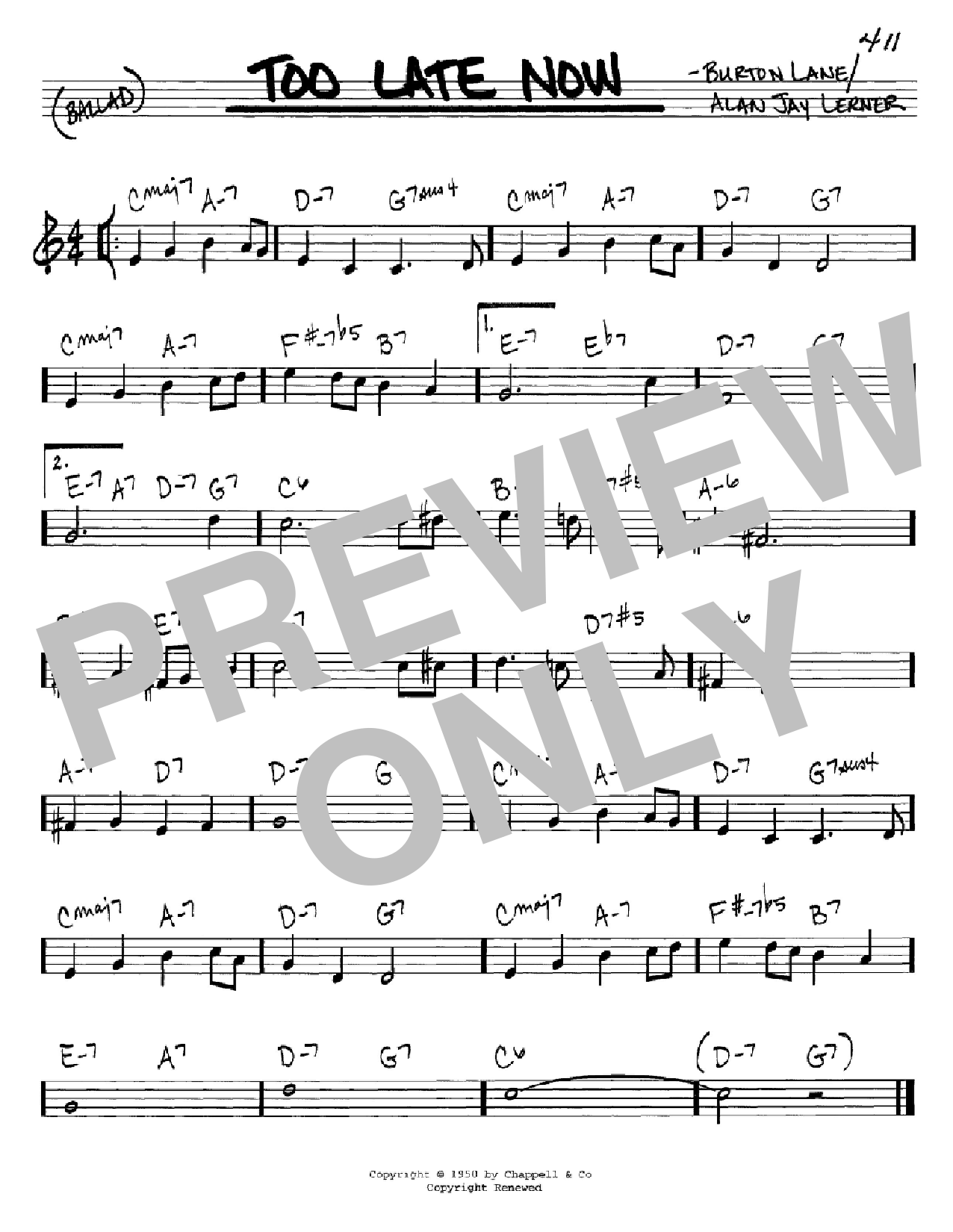 Download Alan Jay Lerner Too Late Now Sheet Music