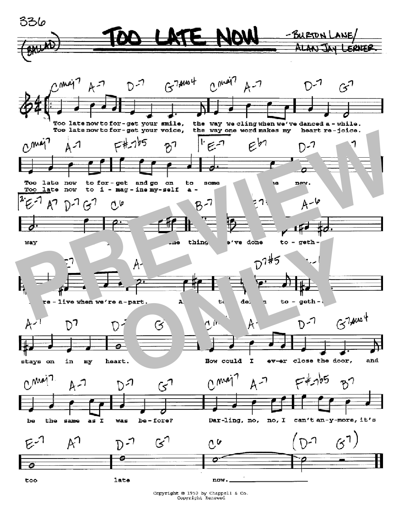 Download Alan Jay Lerner Too Late Now Sheet Music