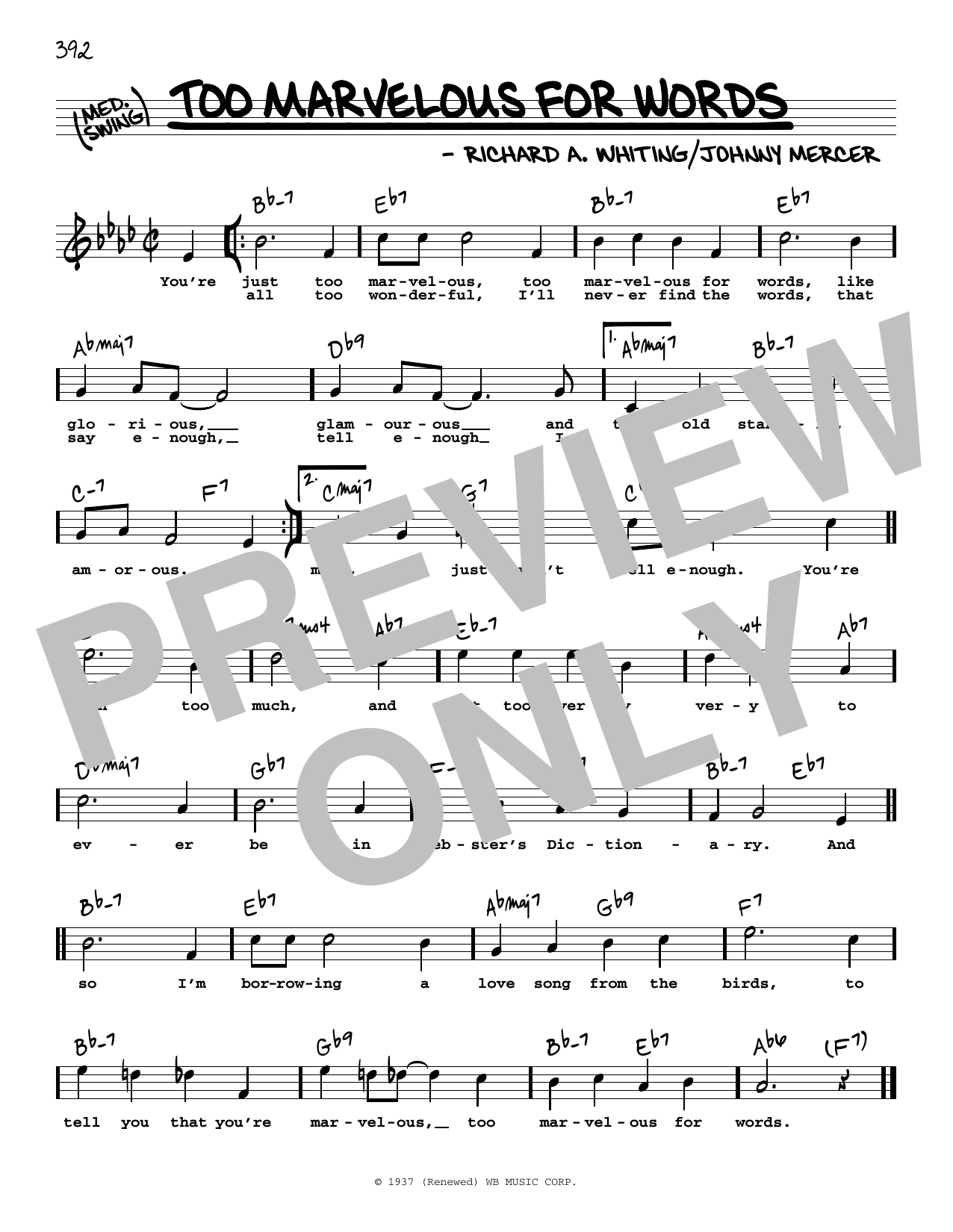 Download Johnny Mercer Too Marvelous For Words (High Voice) Sheet Music