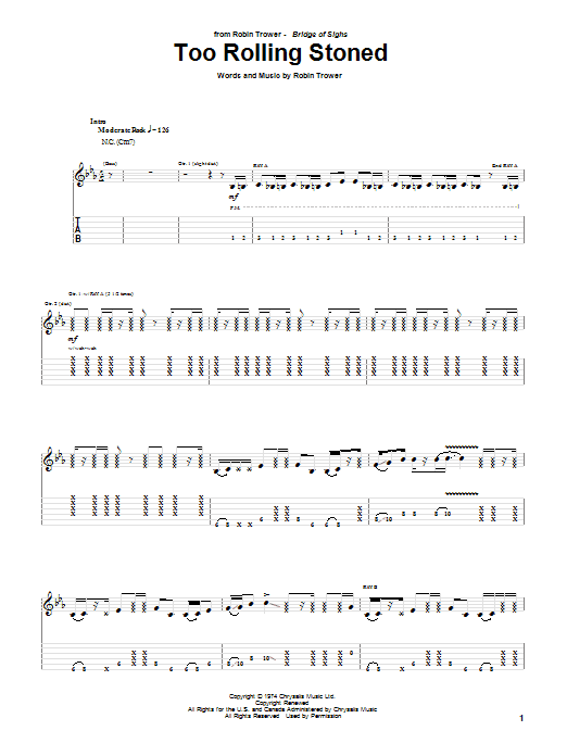 Download Robin Trower Too Rolling Stoned Sheet Music