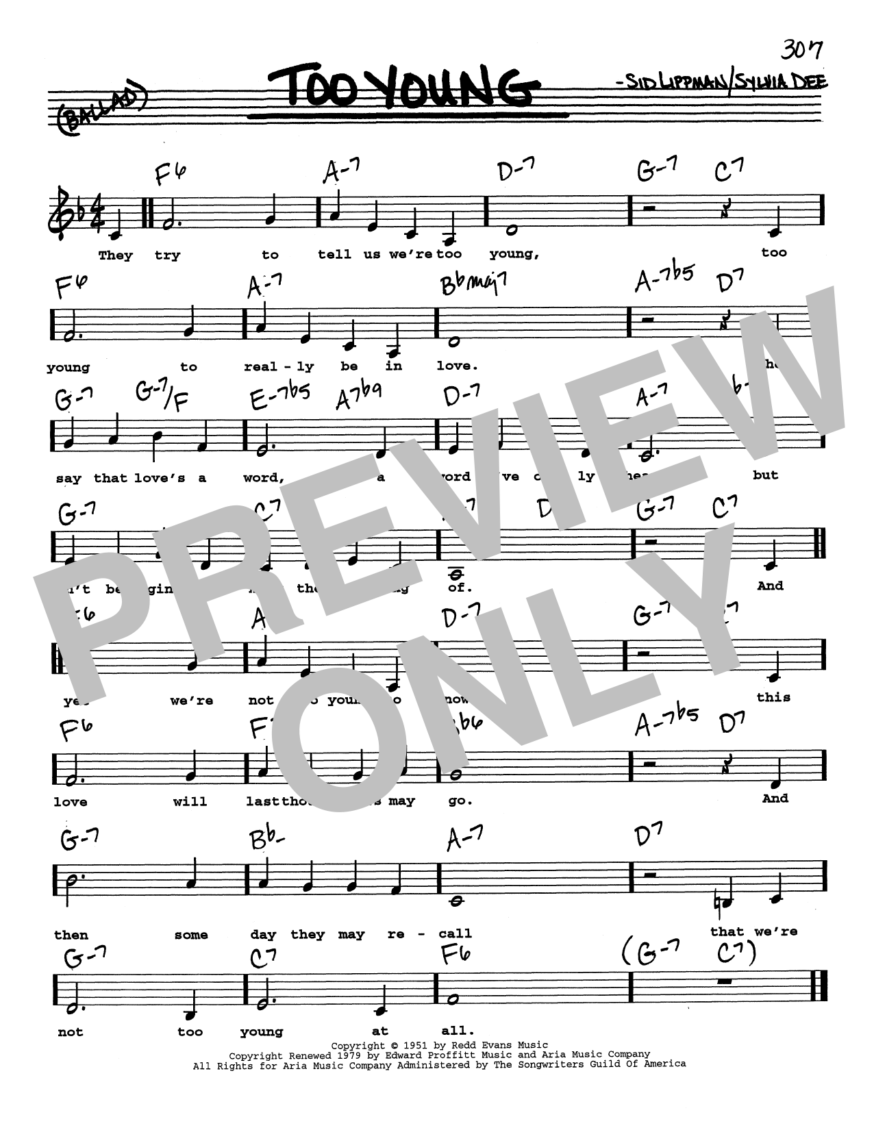 Sid Lippman Too Young (Low Voice) sheet music notes printable PDF score