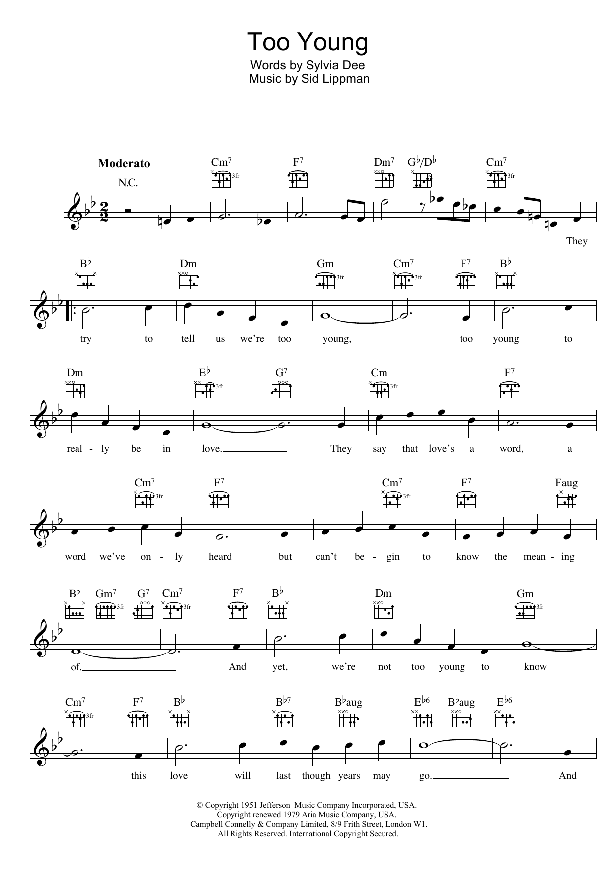 Download Nat King Cole Too Young Sheet Music